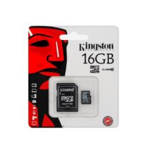 Memoria MicroSD Kinston 16GB Clase 10, con Adaptador.