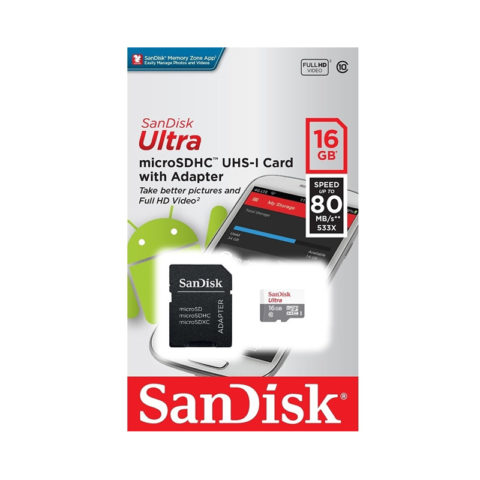 Memoria Sandisk 16GB Micro SD con Adaptador (SDSQUNS-016G-GN3MA)